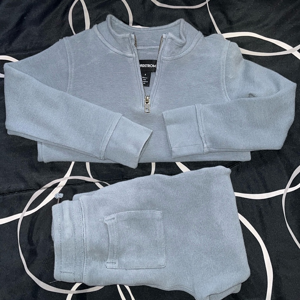 Nordstrom dusty blue ribbed sweat suit set